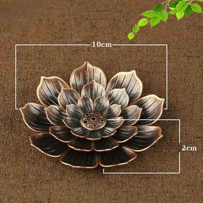 Bronze Alloy Lotus Base Incense Holder - Yoga Incense Tray Home Decor