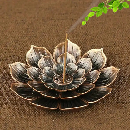 Bronze Alloy Lotus Base Incense Holder - Yoga Incense Tray Home Decor