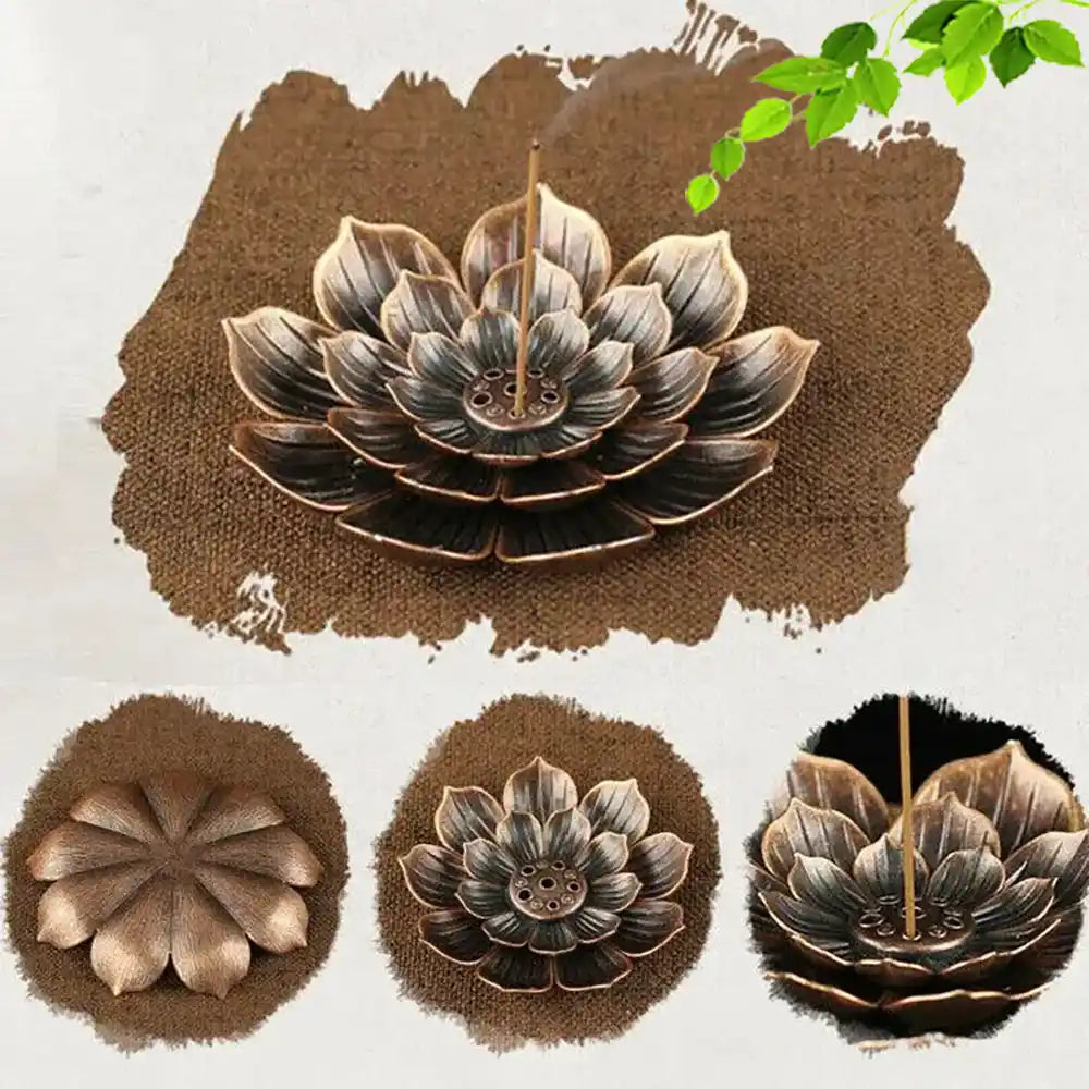 Bronze Alloy Lotus Base Incense Holder - Yoga Incense Tray Home Decor