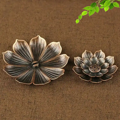 Bronze Alloy Lotus Base Incense Holder - Yoga Incense Tray Home Decor