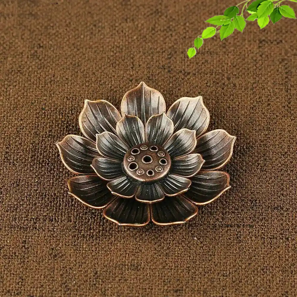 Bronze Alloy Lotus Base Incense Holder - Yoga Incense Tray Home Decor