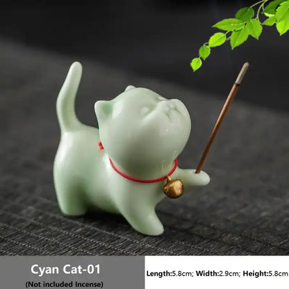 Ceramic Cute Cat Incense Holder - Japanese Style Mini Lovely Cat Incense Stick Burner