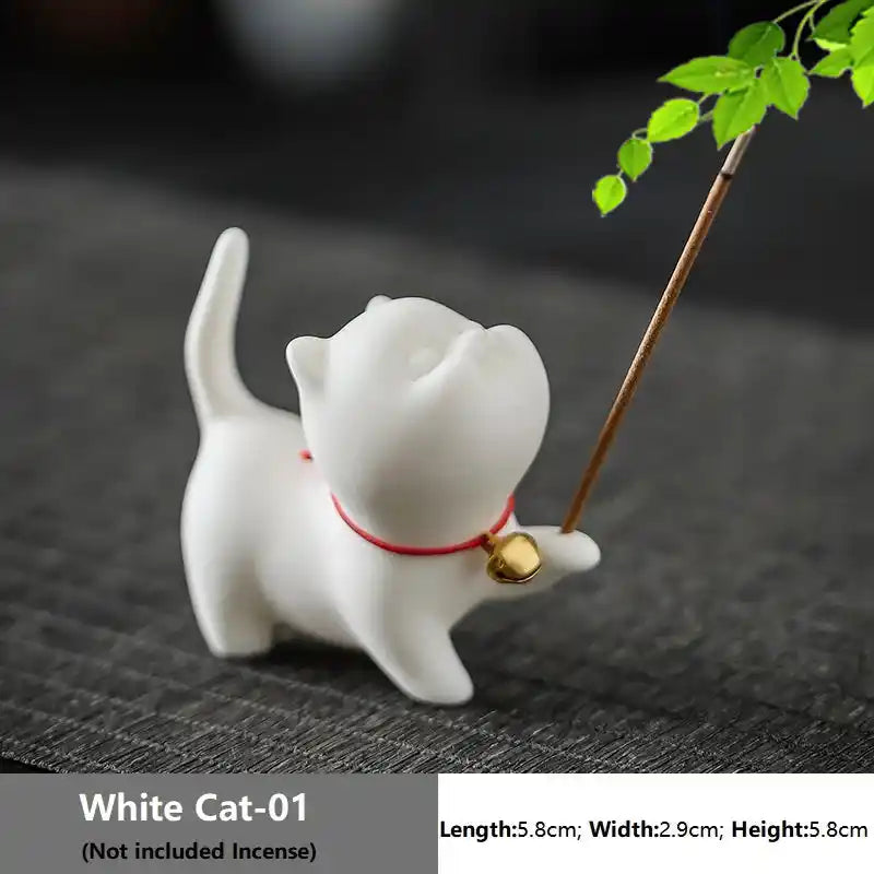 Ceramic Cute Cat Incense Holder - Japanese Style Mini Lovely Cat Incense Stick Burner