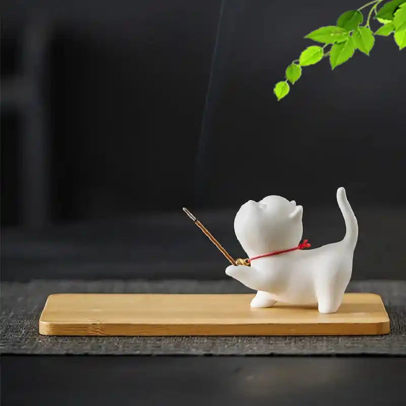 Ceramic Cute Cat Incense Holder - Japanese Style Mini Lovely Cat Incense Stick Burner