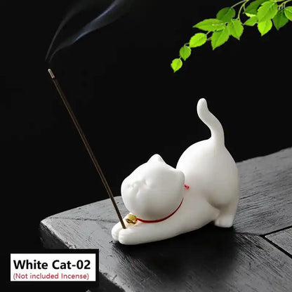 Ceramic Cute Cat Incense Holder - Japanese Style Mini Lovely Cat Incense Stick Burner