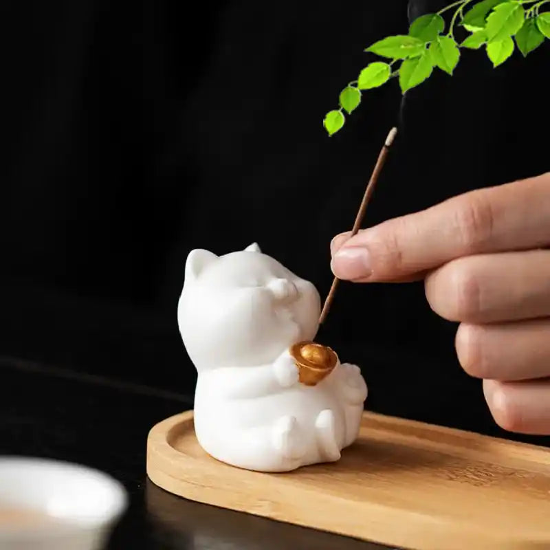 Ceramic Cute Cat Incense Holder - Japanese Style Mini Lovely Cat Incense Stick Burner