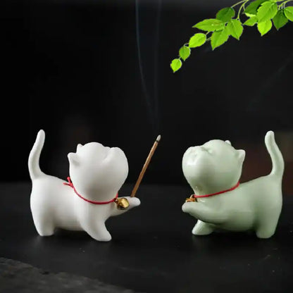 Ceramic Cute Cat Incense Holder - Japanese Style Mini Lovely Cat Incense Stick Burner