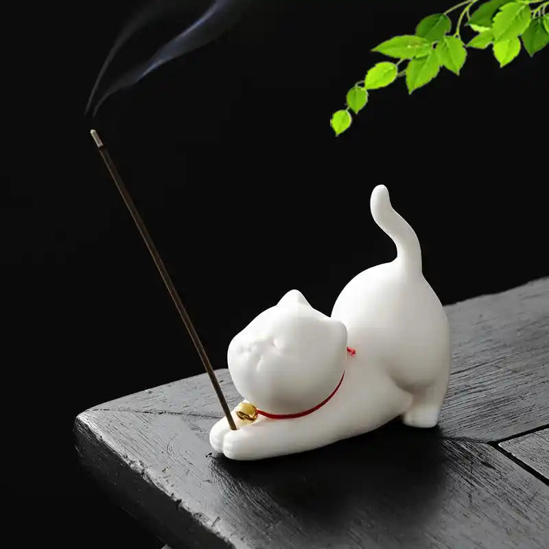 Ceramic Cute Cat Incense Holder - Japanese Style Mini Lovely Cat Incense Stick Burner