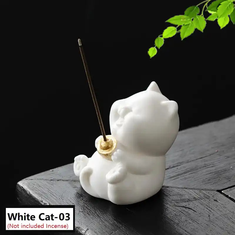 Ceramic Cute Cat Incense Holder - Japanese Style Mini Lovely Cat Incense Stick Burner