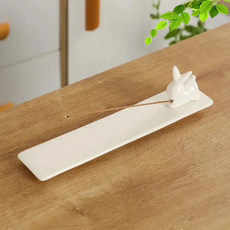 Ceramic Cute Cat Rabbit Incense Holder - Japanese Style Lovely Incense Stick Burner