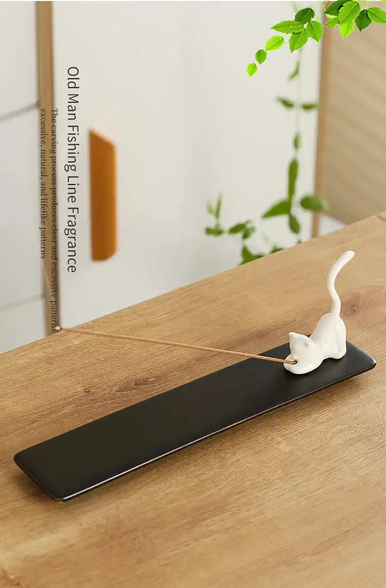 Ceramic Cute Cat Rabbit Incense Holder - Japanese Style Lovely Incense Stick Burner