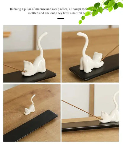 Ceramic Cute Cat Rabbit Incense Holder - Japanese Style Lovely Incense Stick Burner