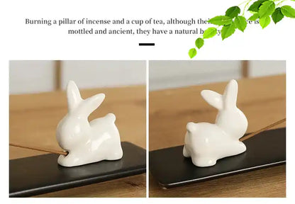 Ceramic Cute Cat Rabbit Incense Holder - Japanese Style Lovely Incense Stick Burner