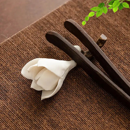 Ceramic Gardenia Flower Incense Holder - Handmade White Porcelain Tea Ceremony Decoration