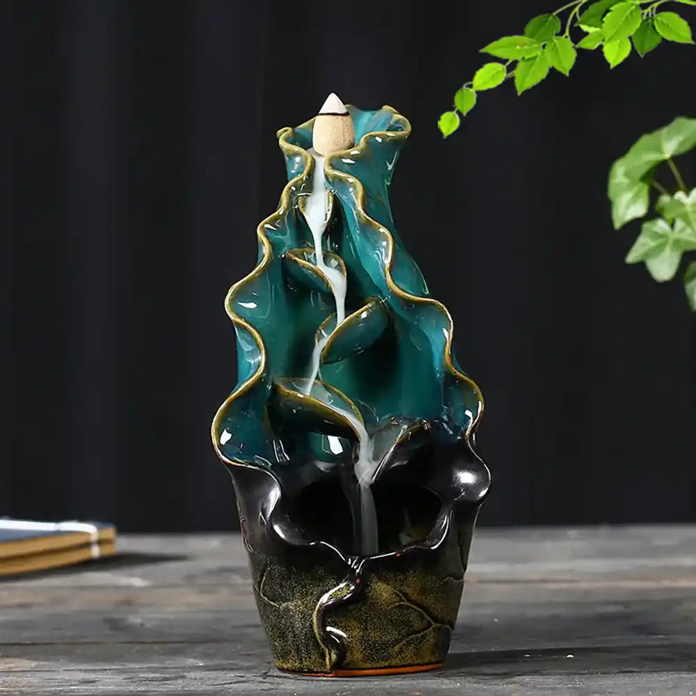 Ceramic Lotus Leaf Backflow Incense Burner - Artistic Conception Handicrafts