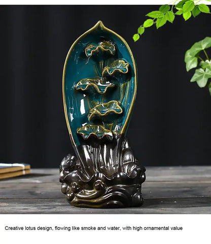 Ceramic Lotus Leaf Backflow Incense Burner - Artistic Conception Handicrafts