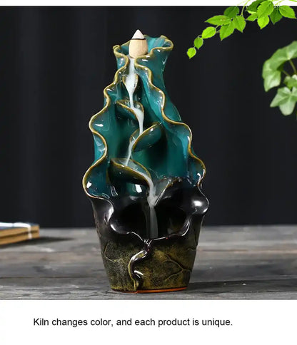 Ceramic Lotus Leaf Backflow Incense Burner - Artistic Conception Handicrafts