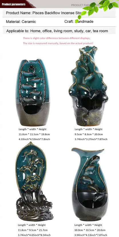 Ceramic Lotus Leaf Backflow Incense Burner - Artistic Conception Handicrafts