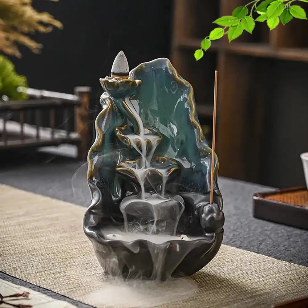 image show a Layered Lotus Leaf Ceramic Backflow Incense Burner