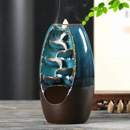 Ceramic Lotus Leaf Backflow Incense Burner - Artistic Conception Handicrafts