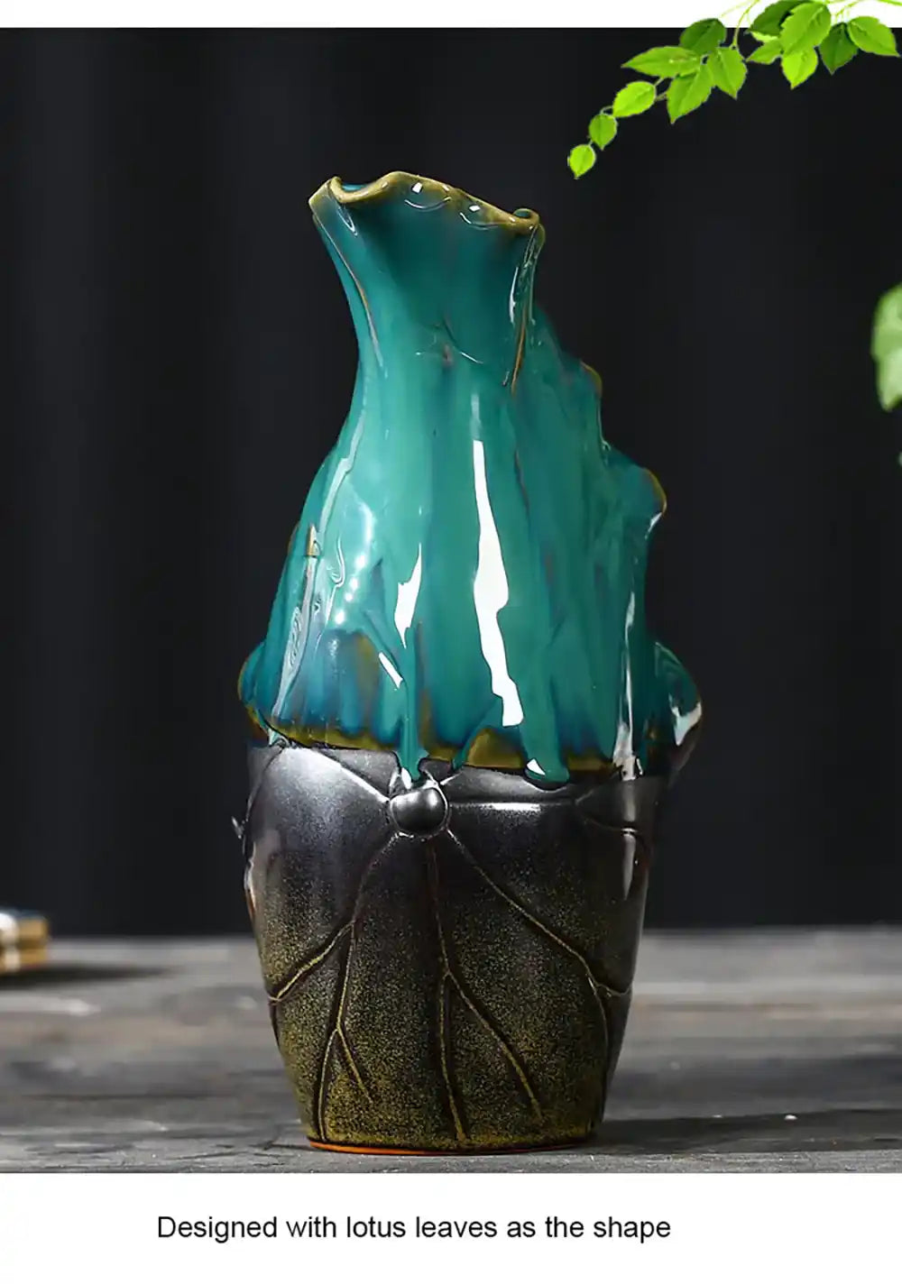 Ceramic Lotus Leaf Backflow Incense Burner - Artistic Conception Handicrafts