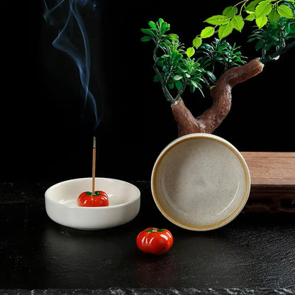 Ceramic Lucky Persimmon Incense Holder - Chinese Incense Burner For Meditation Yoga