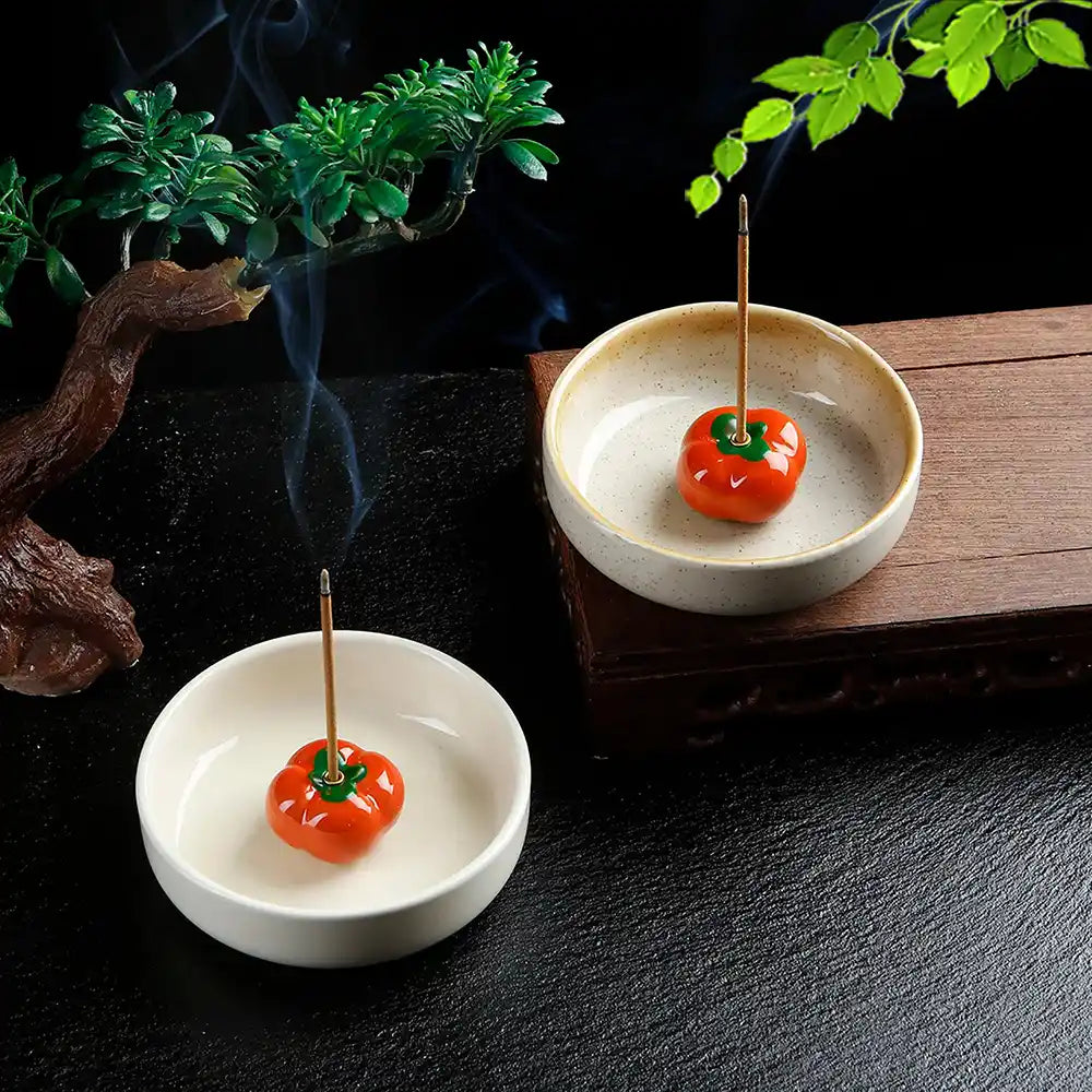 Ceramic Lucky Persimmon Incense Holder - Chinese Incense Burner For Meditation Yoga