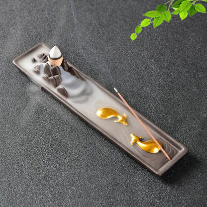 Chinese Style Landscape Ceramic Backflow Incense Burner - Incense Holder