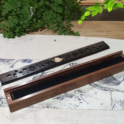 Zen Heart Wood Box Incense Holder - Handmade Carving Incense Burner