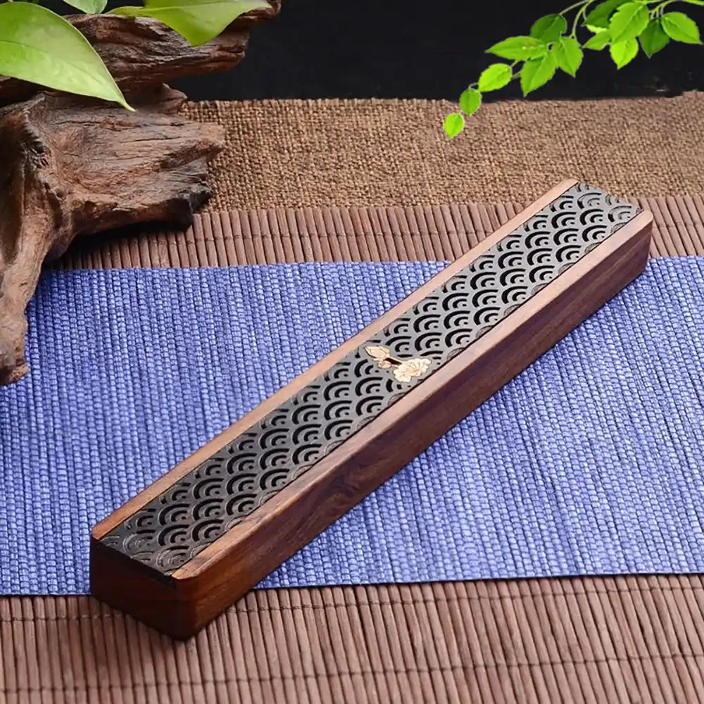 Zen Heart Wood Box Incense Holder - Handmade Carving Incense Burner