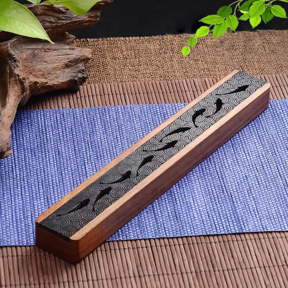 Zen Heart Wood Box Incense Holder - Handmade Carving Incense Burner