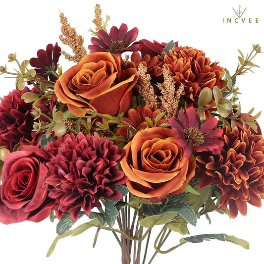 Curated Mixed Silk Bouquet - Faux Rose, Hydrangea & Daisy Centerpiece, Foam Flower Spike, 13.4in