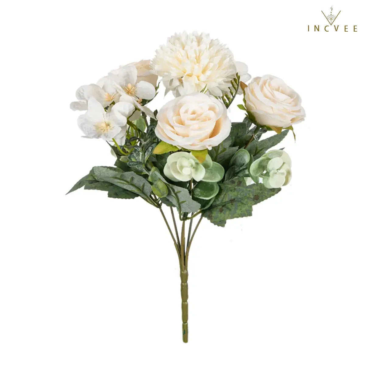 Kuratierter Seidenrosen- und Kirschblütenstrauß – Mischung aus künstlichen Hortensien und Eukalyptus, 31 cm