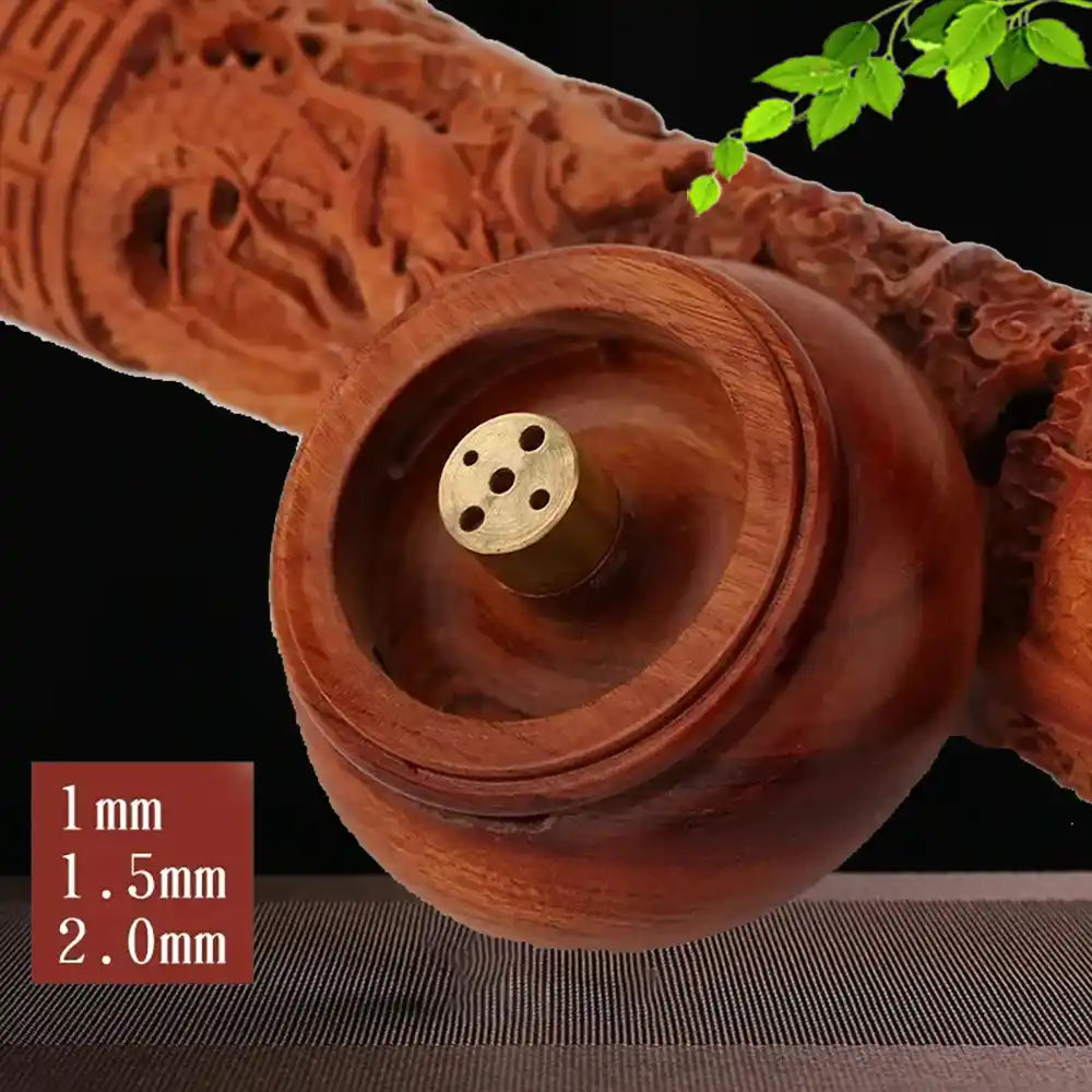 Cylindrical Rosewood Incense Holder - Solid Wood Carved Dragon Incense Burner