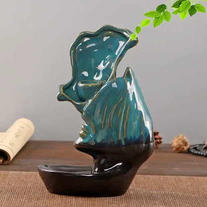 Deep Kiss Backflow Incense Burner - Blue Ceramic Waterfall Incense Burner