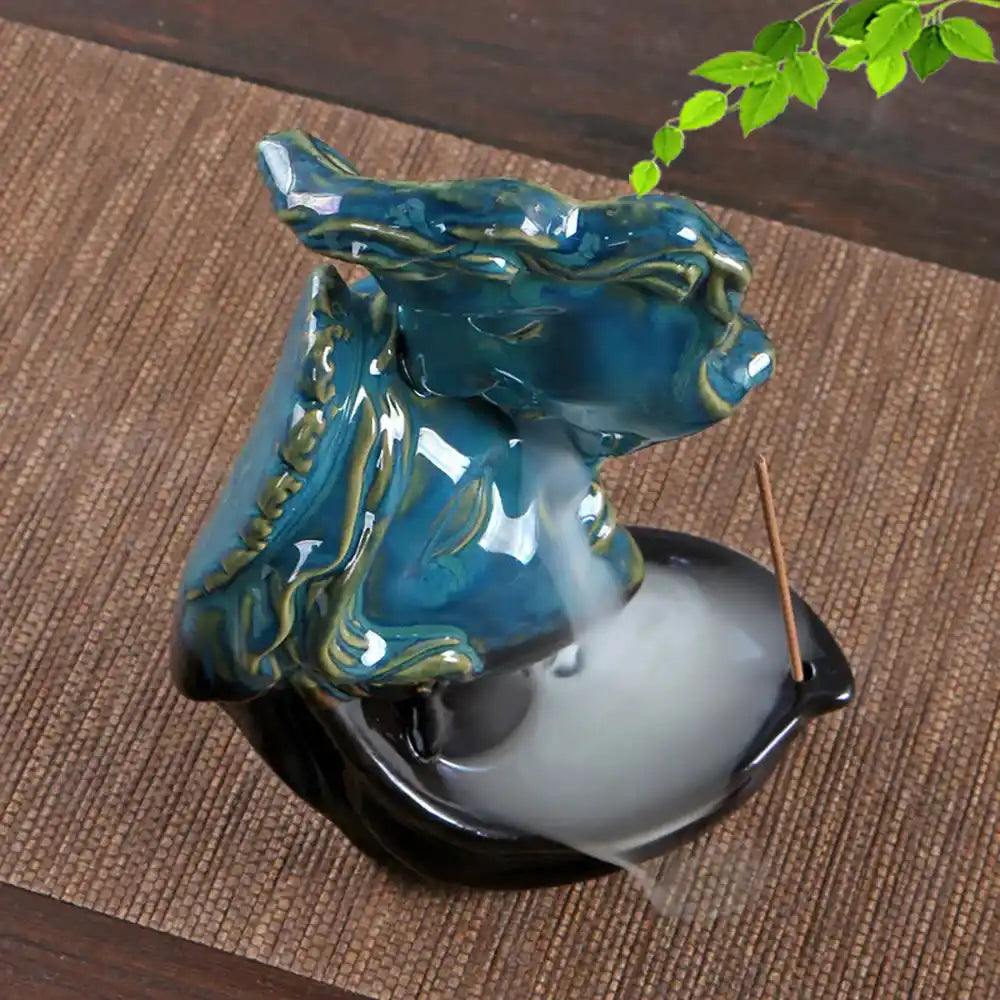 Deep Kiss Backflow Incense Burner - Blue Ceramic Waterfall Incense Burner