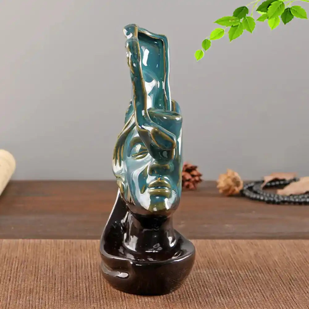 Deep Kiss Backflow Incense Burner - Blue Ceramic Waterfall Incense Burner