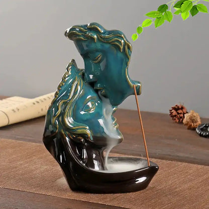 Deep Kiss Backflow Incense Burner - Blue Ceramic Waterfall Incense Burner