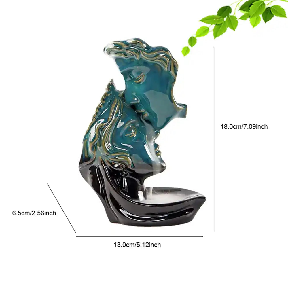 Deep Kiss Backflow Incense Burner - Blue Ceramic Waterfall Incense Burner