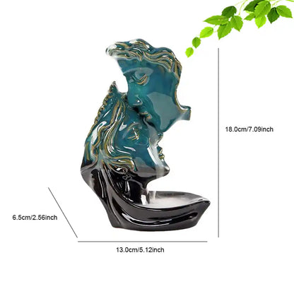 Deep Kiss Backflow Incense Burner - Blue Ceramic Waterfall Incense Burner