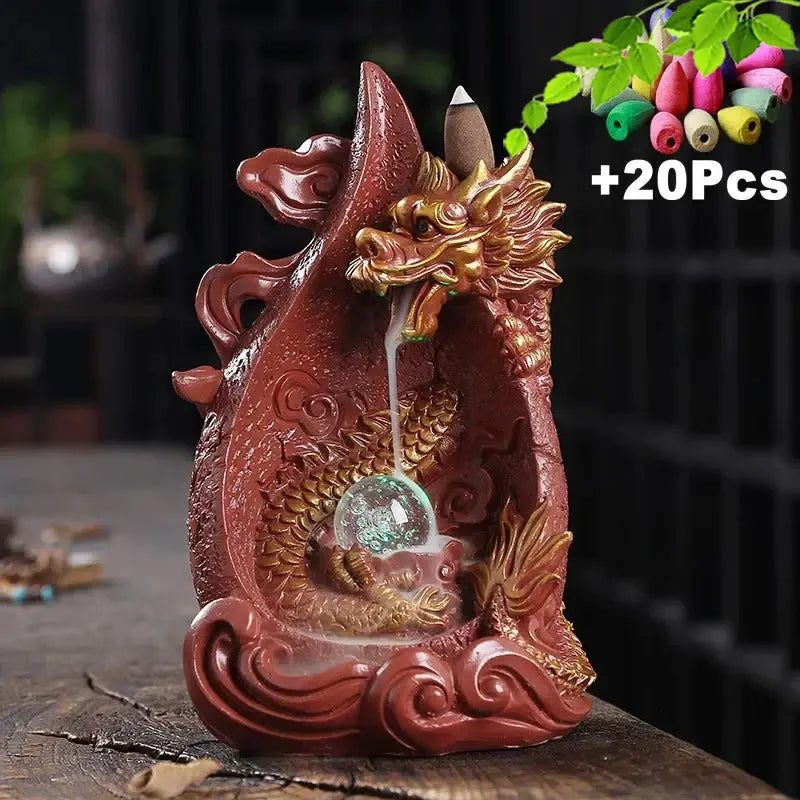 Dragon's Whisper LED Dragon Incense Burner Resin Waterfall Incense Burner