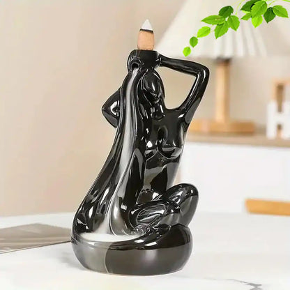 Elegant Bathing Lady Ceramic Backflow Incense Burner