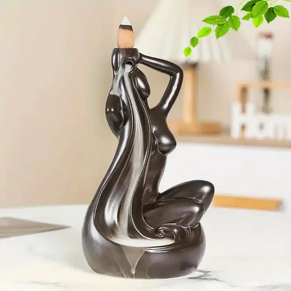 Elegant Bathing Lady Ceramic Backflow Incense Burner