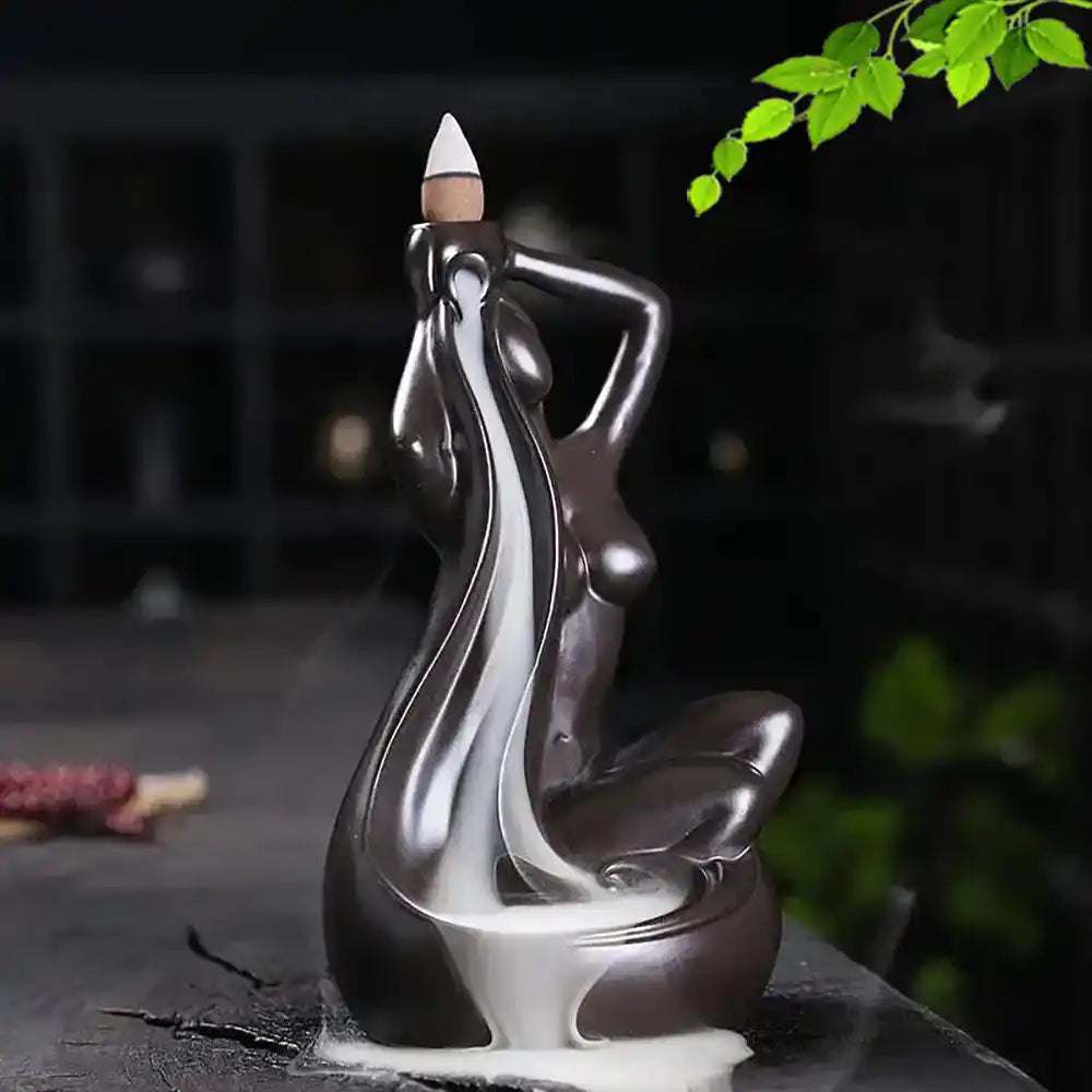 Elegant Bathing Lady Ceramic Backflow Incense Burner