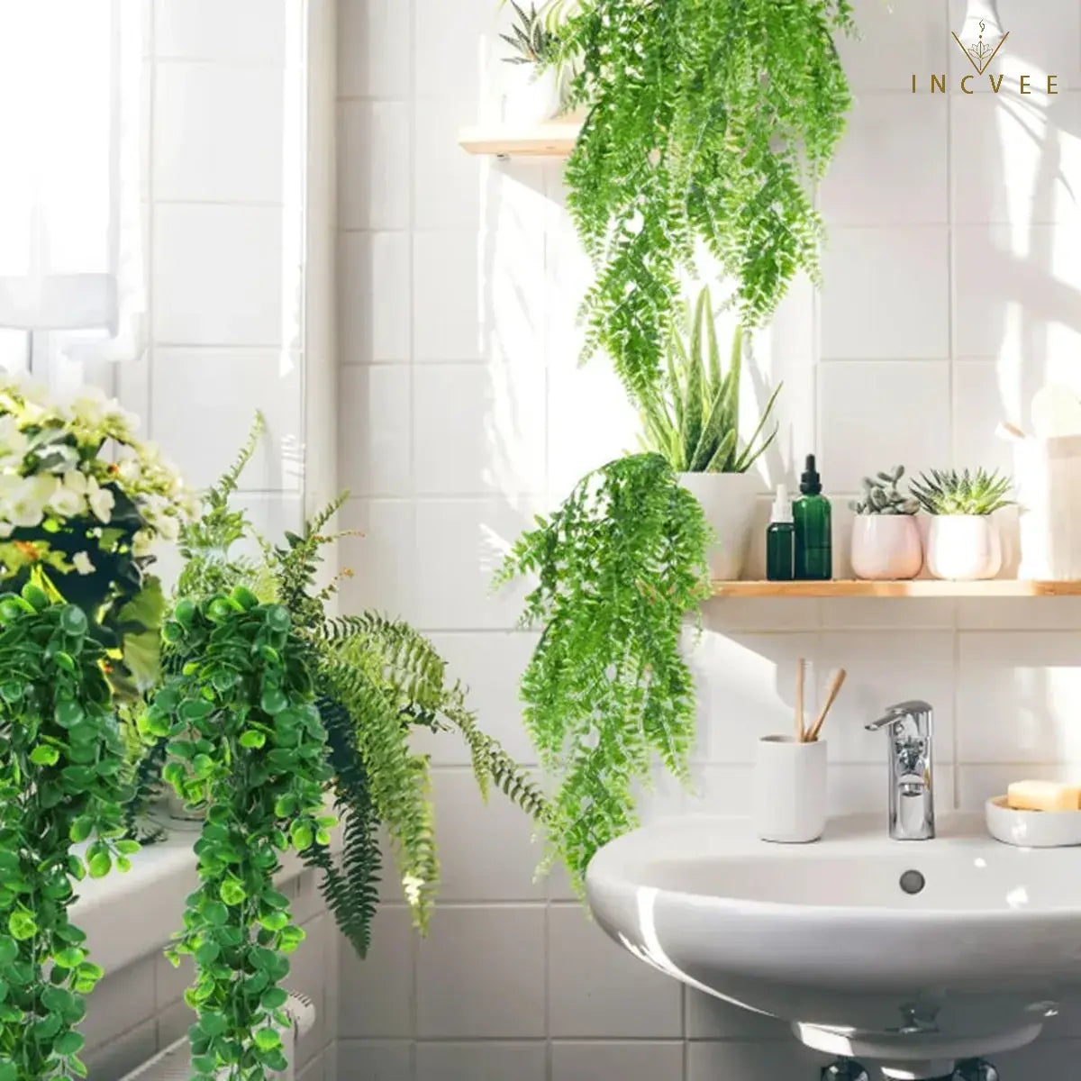 Hängender künstlicher Efeu – 7 verschiedene Designs, UV-beständiges Rankgrün, Wanddekoration, 90 cm