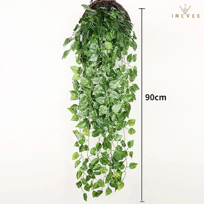 Hängender künstlicher Efeu – 7 verschiedene Designs, UV-beständiges Rankgrün, Wanddekoration, 90 cm