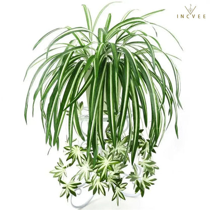 Künstliche Hänge-Grünlilie – Üppige Spinnenpflanze mit 18 Blüten, PE-Polymer-Grün, 65 cm