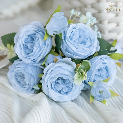 Kaiserlicher Seidenpfingstrosenstrauß – Orientalische Königin der Blumen, Symbol für Reichtum und Wohlstand, 9 Köpfe / 30 cm Stiel