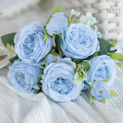 Kaiserlicher Seidenpfingstrosenstrauß – Orientalische Königin der Blumen, Symbol für Reichtum und Wohlstand, 9 Köpfe / 30 cm Stiel