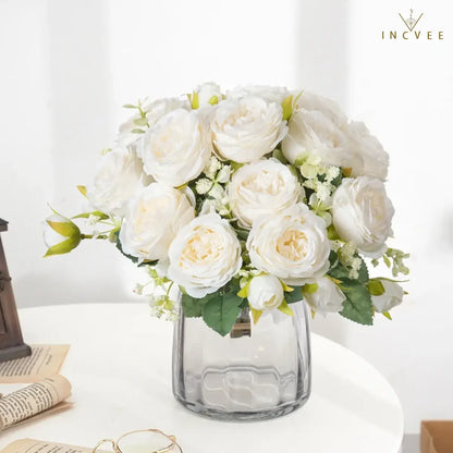 Kaiserlicher Seidenpfingstrosenstrauß – Orientalische Königin der Blumen, Symbol für Reichtum und Wohlstand, 9 Köpfe / 30 cm Stiel